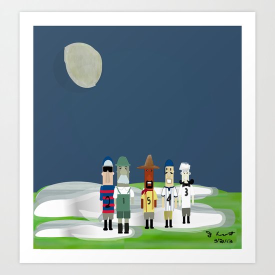 Racing Sausages Beneath a Waxing Gibbous Art Print