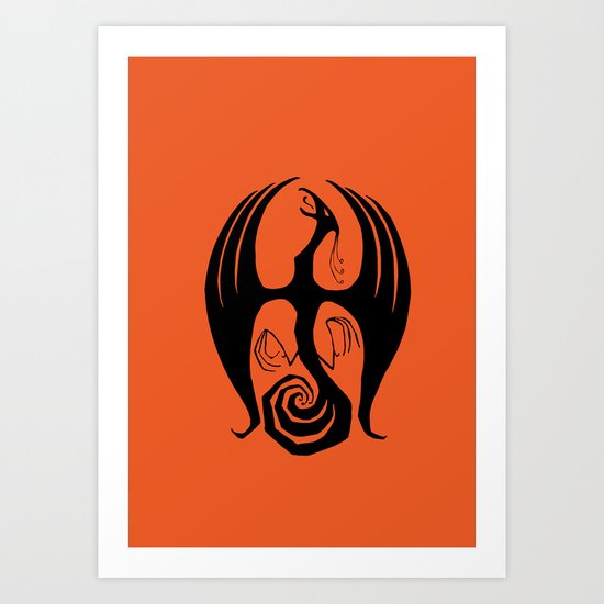 Black Phoenix Rise - orange Art Print