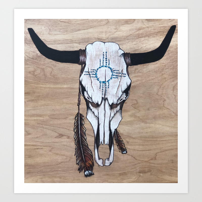 Cow Skull Art Print By Artbycandace Society6