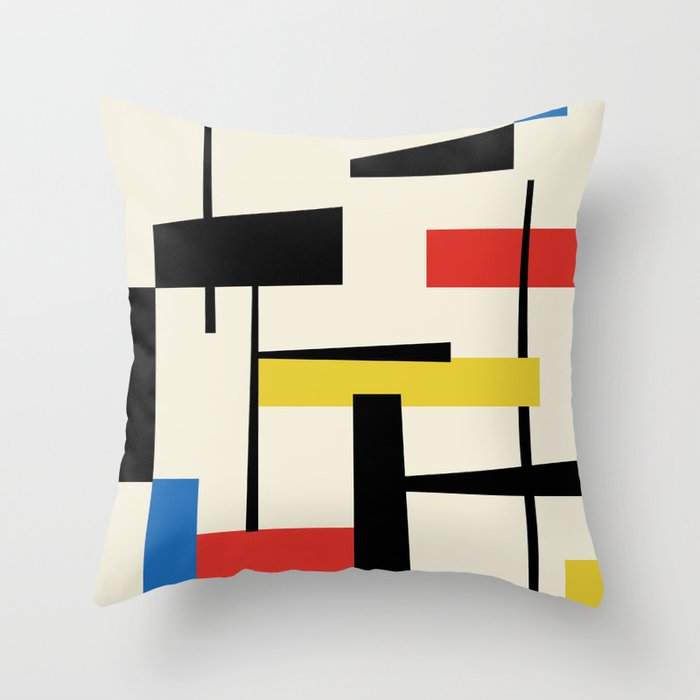 Bauhangular III - Bauhaus Style Minimalist Modern Abstract - Red Blue Yellow Black Throw Pillow