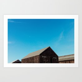 Winterton Huts Art Print | Summer, Huts, Shed, Digital, Sky, Warm, Minimalism, Curated, Color, Bluesky 