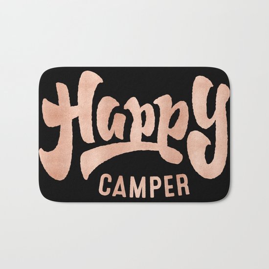 HAPPY CAMPER Rose Gold on Black Bath Mat
