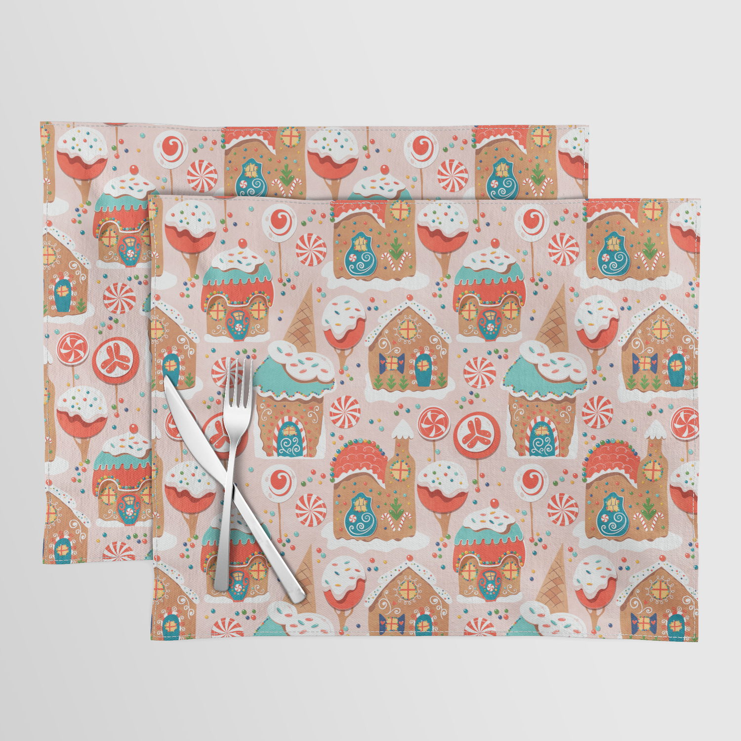 Society6 Gingerbread Candy Land On Pink by Lidiebug on Throw Pillow
