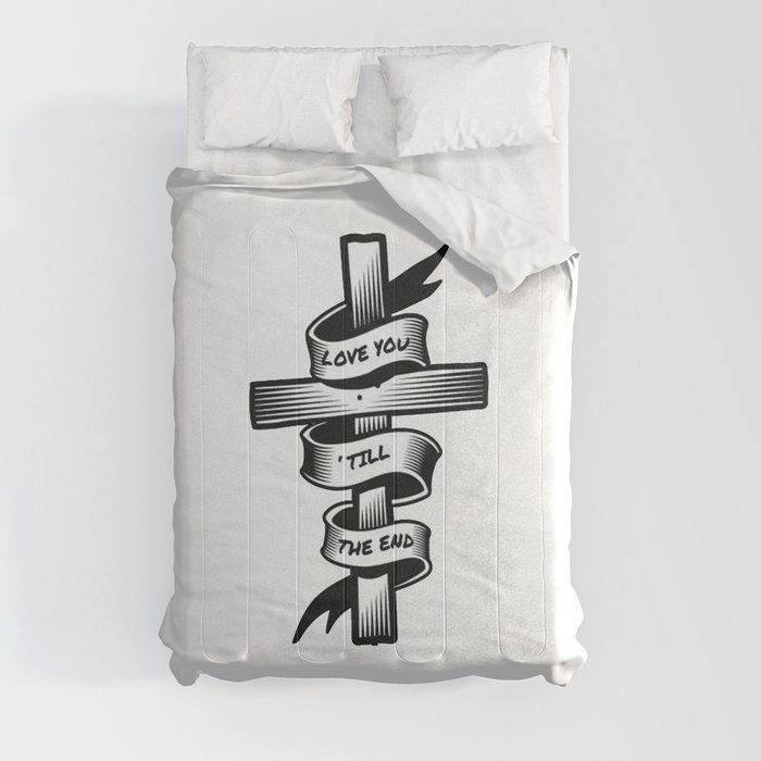 LOVE YOU. Cross with a message. Comforter