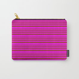 [ Thumbnail: Brown & Fuchsia Colored Striped/Lined Pattern Carry-All Pouch ]