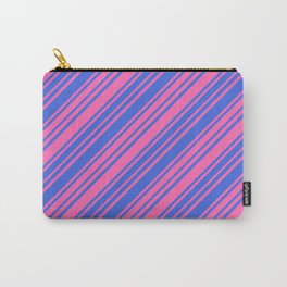 [ Thumbnail: Hot Pink and Royal Blue Colored Lines/Stripes Pattern Carry-All Pouch ]