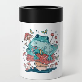Frog Lounging on a Mushroom Cottage core Can Cooler