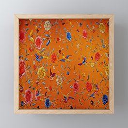 Embroidered Birds and Flowers on Orange  Framed Mini Art Print