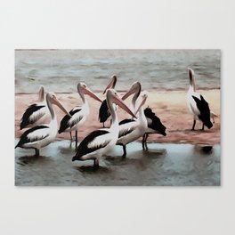 Old Jetty Pelicans ( Slight Texture) Canvas Print