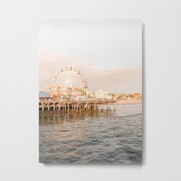 Sunset At Santa Monica Pier Ferris Wheel Photo | Pastel Sky California Beach Art Print | Travel Photography Metal Print