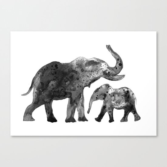 Elephants, black and white Canvas Print