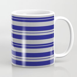 [ Thumbnail: Dark Gray & Midnight Blue Colored Pattern of Stripes Coffee Mug ]