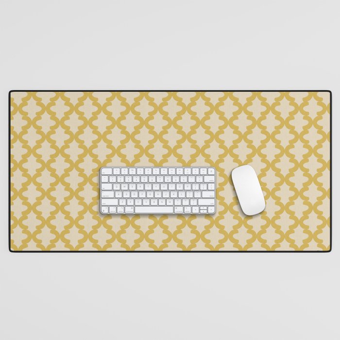 Hand-painted Quatrefoil Lattice Pattern, Beautiful Oil / Acrylic Paint Texture in Gold and Light Cream Beige Color  Desk Mat