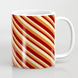 [ Thumbnail: Pale Goldenrod, Chocolate & Maroon Colored Lined/Striped Pattern Coffee Mug ]