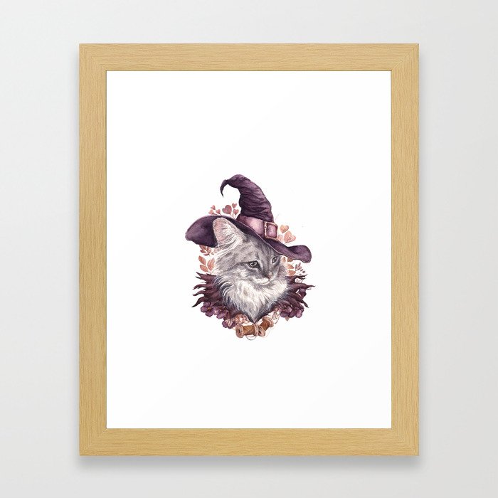 Witch cat Framed Art Print