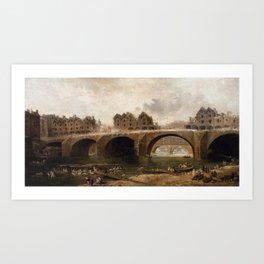 Hubert Robert - Demolition of the Houses on the Pont Notre-Dame in 1786 Art Print | House, Architecturalview, Poster, Vintage, Barque, Human, Old, Oilpaint, Departmentofpain, Demolition 