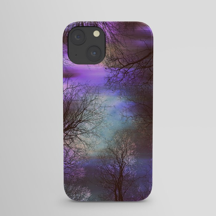 midnight trees purple green teal iPhone Case