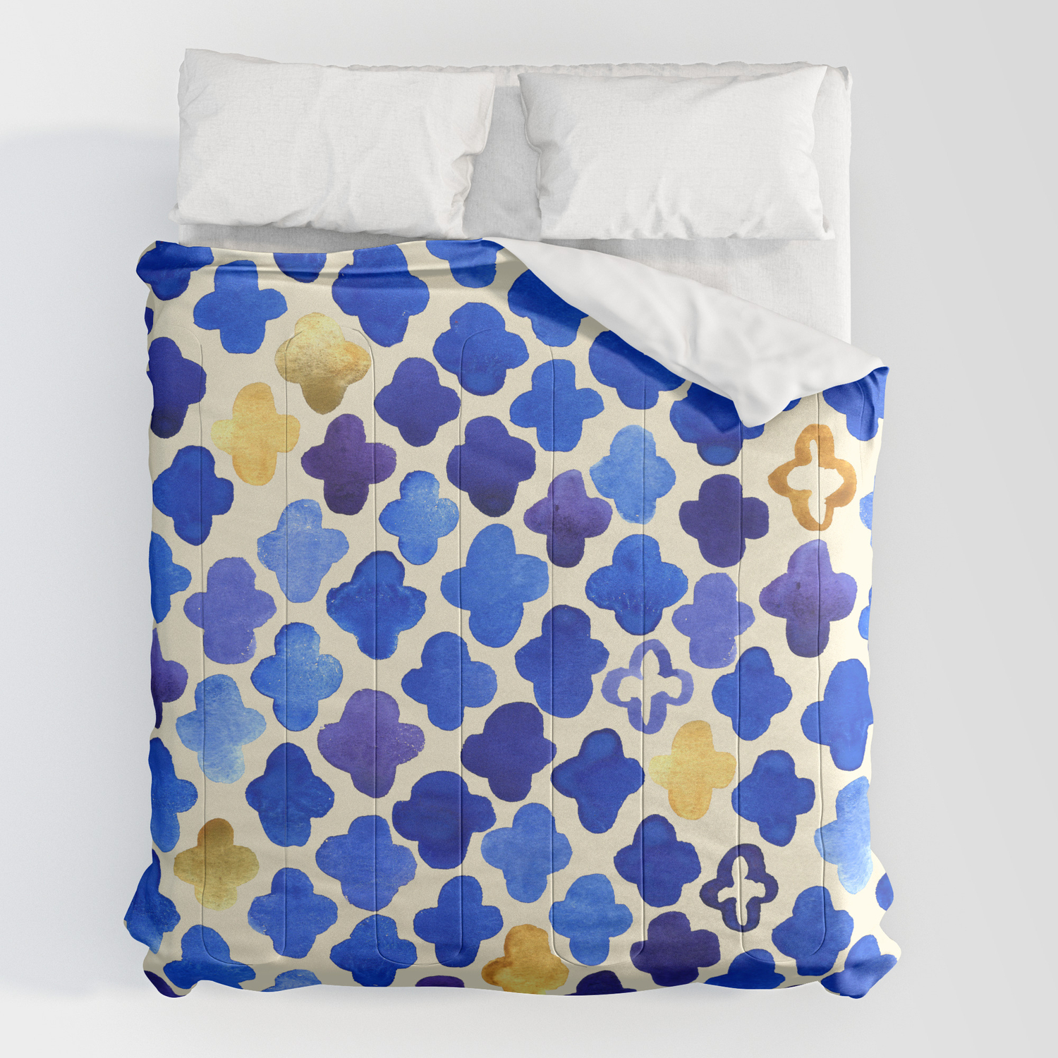 Rustic Watercolor Moroccan In Royal Blue Gold Comforters By Tangerinetane Society6 This page contains affiliate links. society6