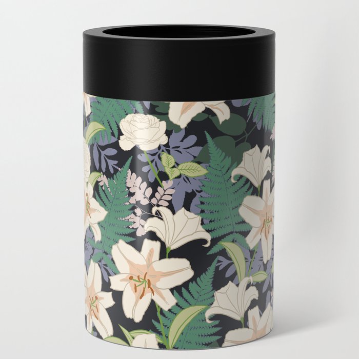 Lily, Ferns and Botanicals (Black)  Can Cooler