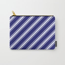 [ Thumbnail: Midnight Blue and Lavender Colored Striped Pattern Carry-All Pouch ]