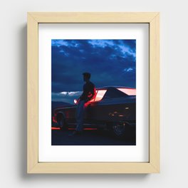 Vintage American Muscle Car street race showdown at sunset color photograph / photography poster posters Recessed Framed Print