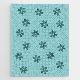 Checkered Flowers Pattern in Light Green & Green Jigsaw Puzzle