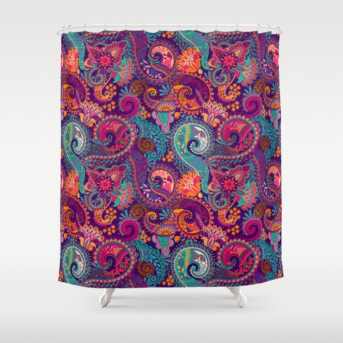 Purple Orange Teal Floral Paisley Shower Curtain By Christyne