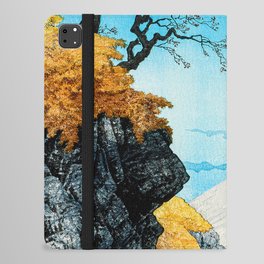 Blue Japanese Woodblock Print Of Foot of Mount Ashitaka by Hiroaki Takahashi,Volcano,Autumn,Landscape,Japan,Woodcut,Vintage,mountain, iPad Folio Case