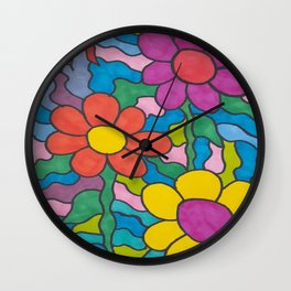 Funky Retro Floral Art  Wall Clock