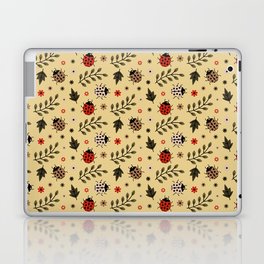 Ladybug and Floral Seamless Pattern on Tan Background Laptop Skin