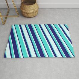 [ Thumbnail: Turquoise, Midnight Blue, and Light Cyan Colored Stripes/Lines Pattern Rug ]