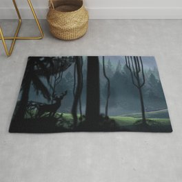 Viking Village in the Forest Rug | Digital, Nature, Forest, Beautiful, Nordic, Banner, Runes, Vikings, Graphicdesign, Ravens 