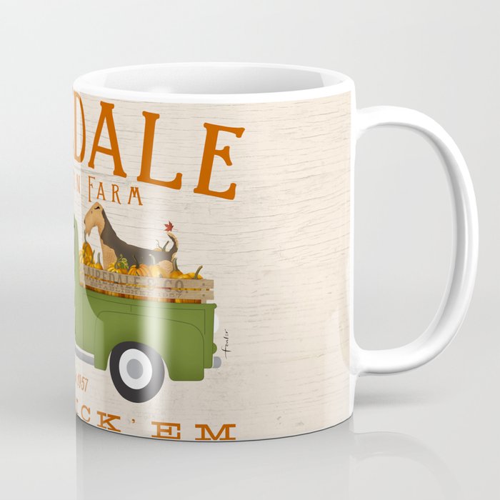 Airedale Terrier Dog Pumpkin Truck Vintage Green Farm Coffee Mug