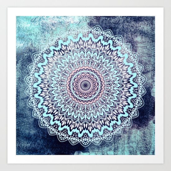 BLUE AUTUMN BOHO MANDALA Art Print