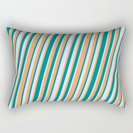 [ Thumbnail: Brown, Teal, and Lavender Colored Lined Pattern Rectangular Pillow ]