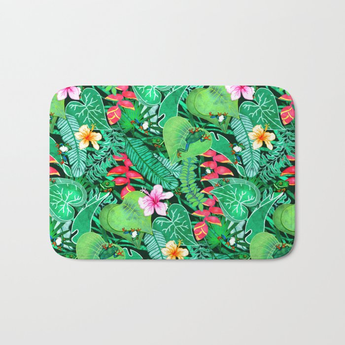 Cheerful Tree Frogs in Lush Australian Greenery  Bath Mat