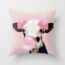 Cute Pink Girly Cow Throw Pillow
