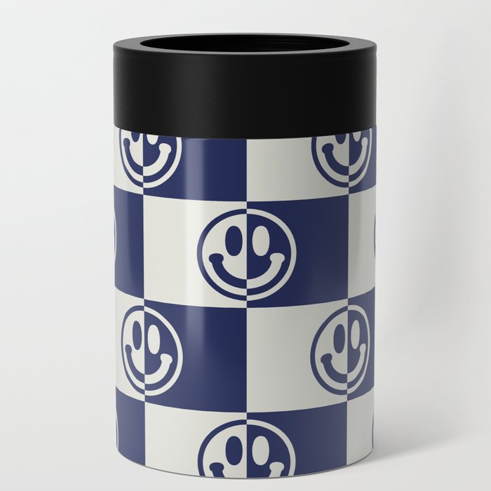 Smiley Faces On Checkerboard (Muted Beige & Dark Blue)  Can Cooler