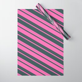 [ Thumbnail: Hot Pink and Dark Slate Gray Colored Lined Pattern Wrapping Paper ]