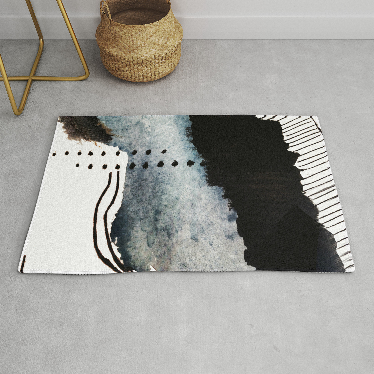 Closer A Black Blue And White Abstract Piece Rug By