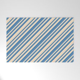 [ Thumbnail: Blue and Bisque Colored Lines/Stripes Pattern Welcome Mat ]