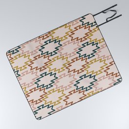 Southwest Azteca - Minimalist Geometric Pattern in Rust, Mustard, Blue, and Blush Picnic Blanket