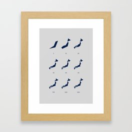 Japan - the coastline paradox - grey on navy blue Framed Art Print