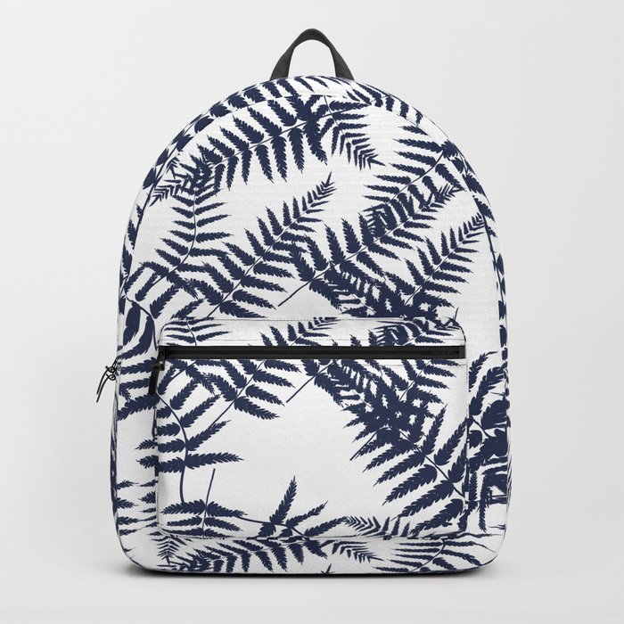 Navy Blue Silhouette Fern Leaves Pattern Backpack