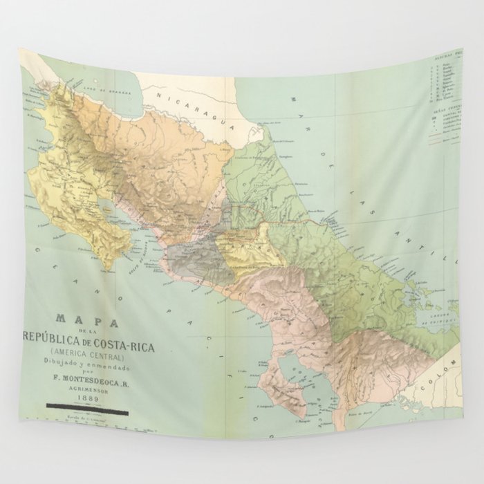 Vintage Map of Costa Rica (1889) Wall Tapestry by BravuraMedia  Society6