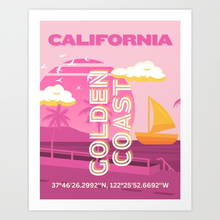 California, Travel Art, Preppy, Pink Art Print
