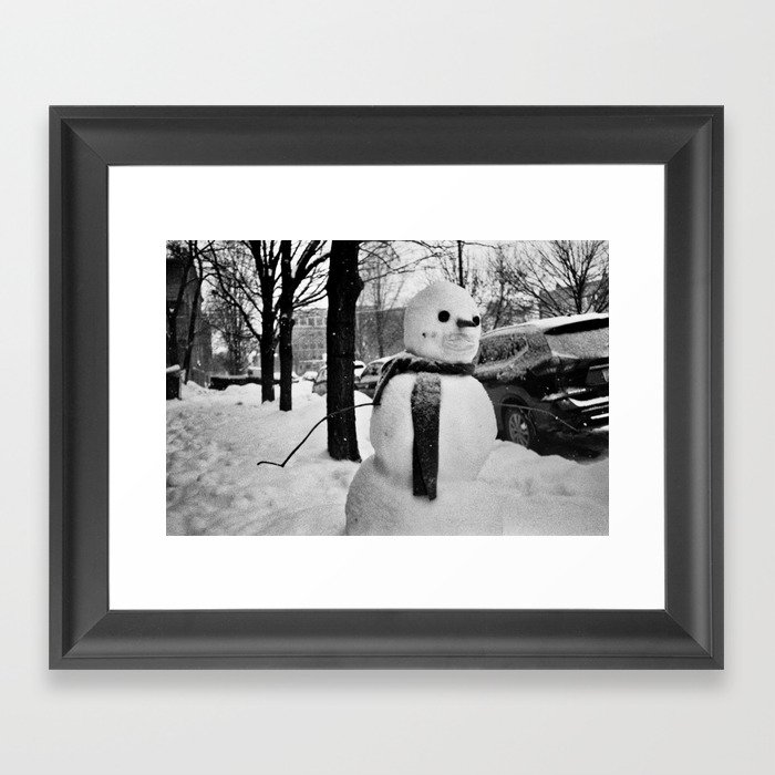 Sidewalk Snowman Framed Art Print