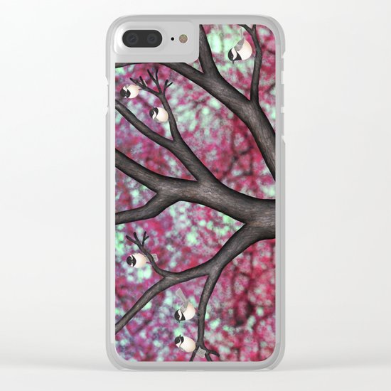 black capped chickadees and spring bokeh Clear iPhone Case
