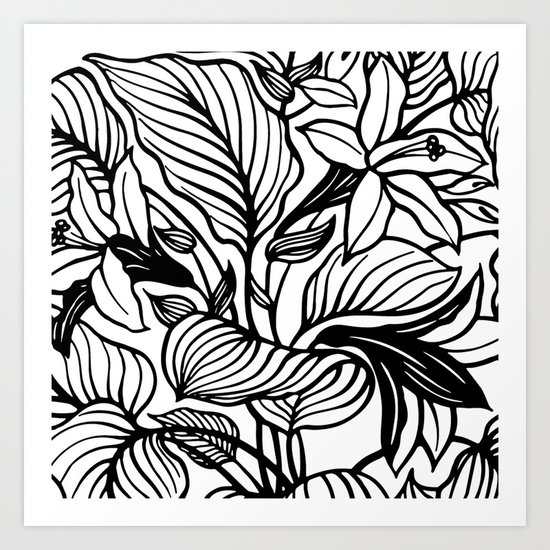 White Black Floral Minimalist Art Print