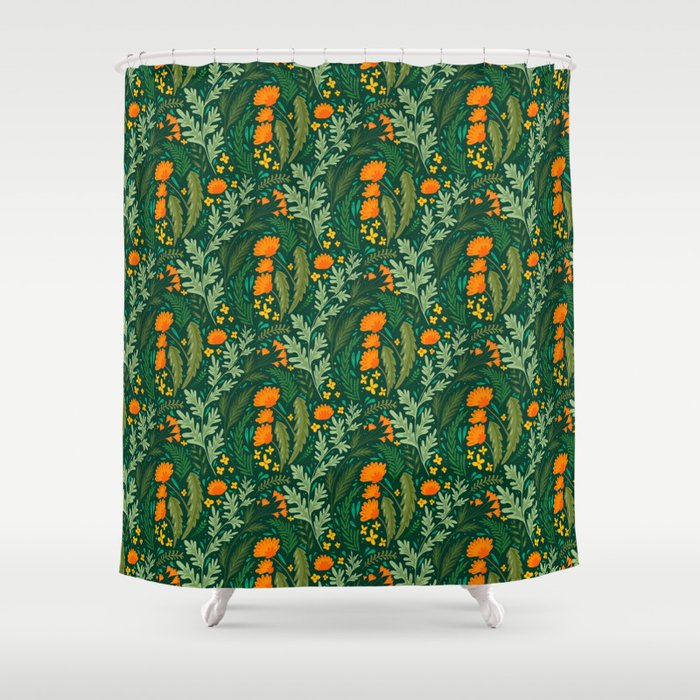 Natural pattern with herbs and flowers of the fields.  Shower Curtain